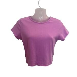 Destined Short Sleeve Casual Summer Crew Neck Strappy Cropped Top Pink Medium